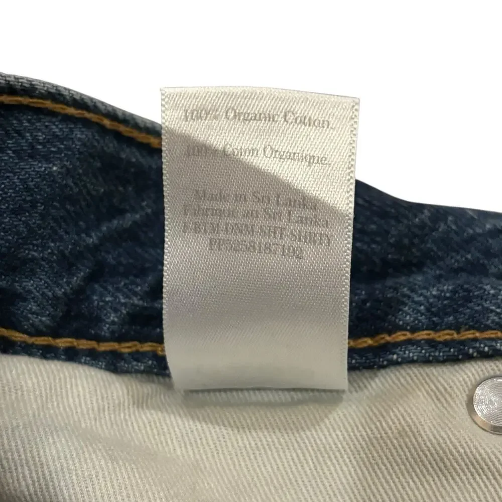Everlane Relaxed Fit High Rise Button Fly Blue Frayed Hem Denim Shorts Size 27
